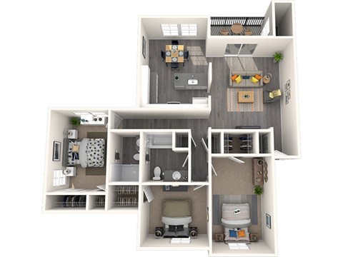 Floor plan for 3 beds, 2 baths, 1156 sqft